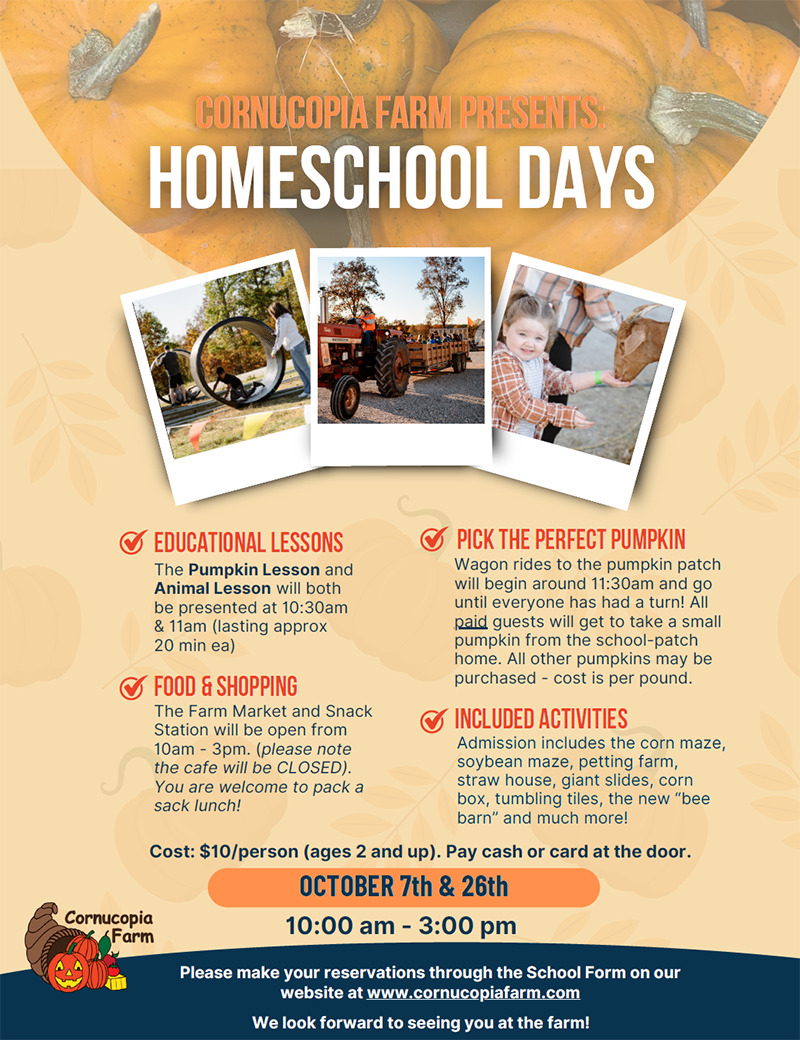 Make plans to visit Cornucopia Farm for Homeschool Days